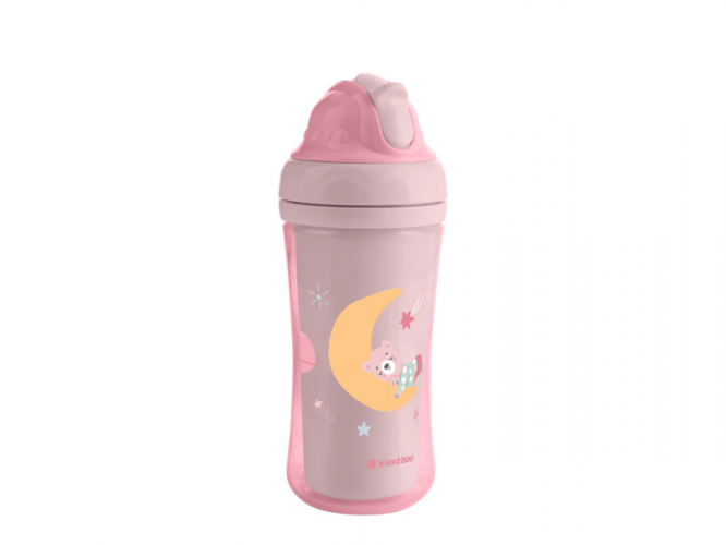 KikkaBoo Hrnek se silikonovým brčkem 220ml 8m+ Moony me Pink