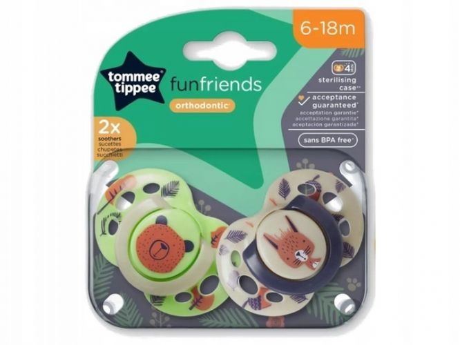 Tommee Tippee Šidítko silikon Fun friends 2ks 6-18m medvěd zelený