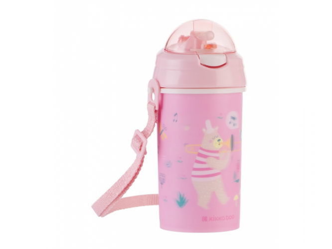 KikkaBoo Hrnek se silikonovým brčkem a popruhem 450ml Music Fest Pink