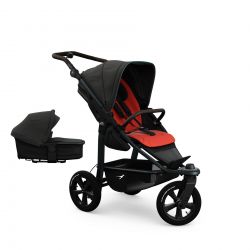 Kočárek TFK Mono3 SET combi pushchair + stroller seat - air wheel unit Anthracite with red highlights