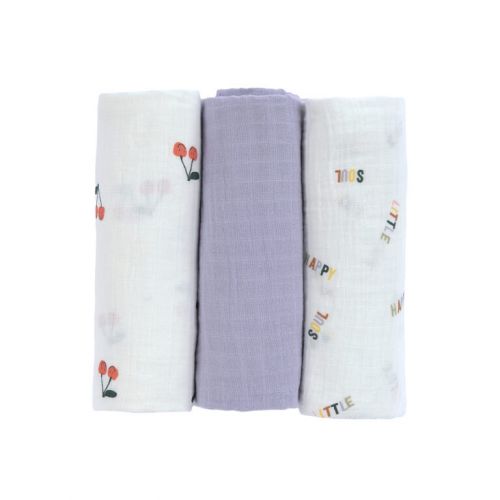 Lässig Swaddle Burp blanket 85x85 Happy Fruits cherry