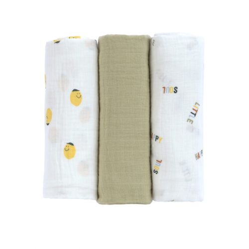 Lässig Swaddle Burp blanket 85x85 Happy Fruits lemon