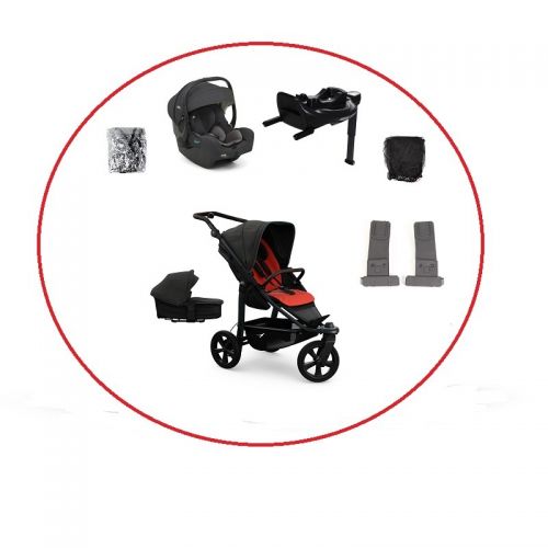 Akční set TFK Mono3 combi pushchair + stroller seat - air chamber wheel unit Anthracite with red highlights + autosedačka + isofix base 360°