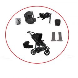 Akční set TFK Mono3 combi pushchair + stroller seat - air chamber wheel unit Black + autosedačka + isofix base 360°