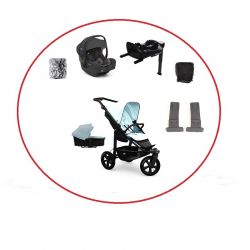 Akční set TFK Mono3 combi pushchair + stroller seat - air chamber wheel unit Blue dual color + autosedačka + isofix base 360°