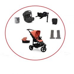 Akční set TFK Mono3 combi pushchair + stroller seat - air chamber wheel unit Salmon+ autosedačka + isofix base 360°