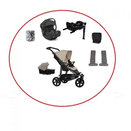 Akční set TFK Mono3 combi pushchair + stroller seat - air chamber wheel unit Sand+ autosedačka + isofix base 360°