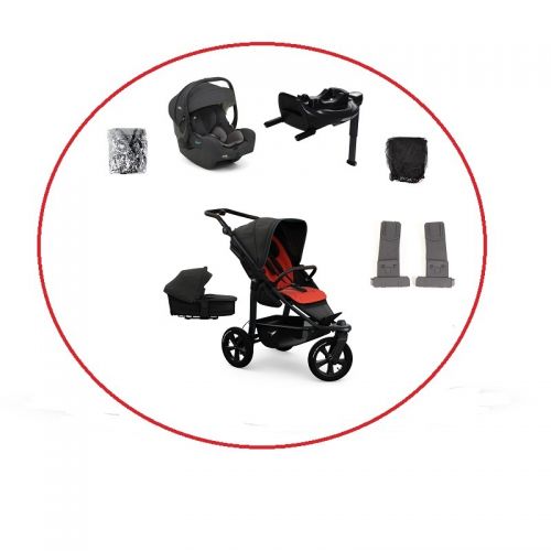 Akční set TFK Mono3 combi pushchair + stroller seat - air wheel unit Anthracite with red highlights + autosedačka + isofix base 360°