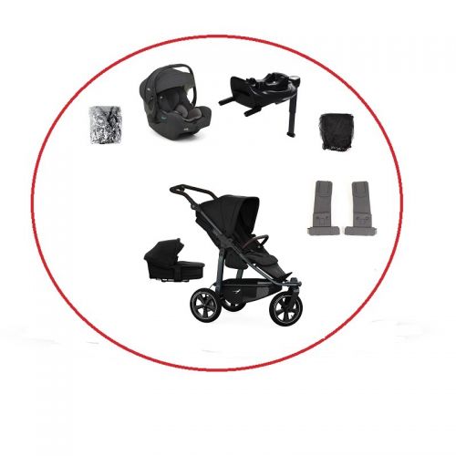 Akční set TFK Mono3 combi pushchair + stroller seat - air wheel unit Black + autosedačka + isofix base 360°