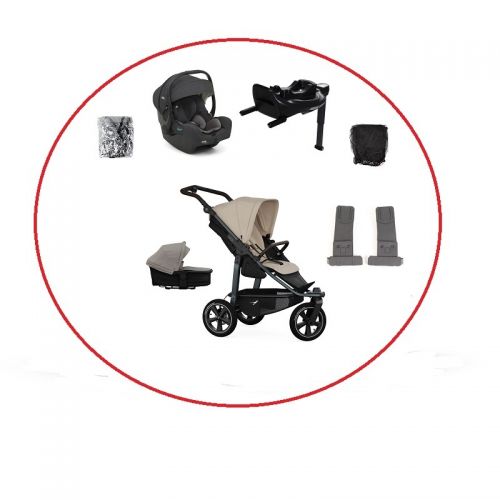 Akční set TFK Mono3 combi pushchair + stroller seat - air wheel unit Sand+ autosedačka + isofix base 360°