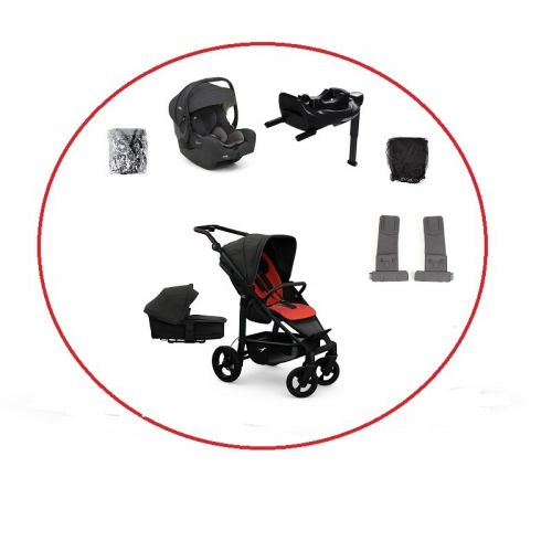 Akční set TFK Mono4 combi pushchair + stroller seat - air chamber wheel unit Anthracite with red highlights + autosedačka + isofix base 360°