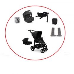 Akční set TFK Mono4 combi pushchair + stroller seat - air chamber wheel unit Black + autosedačka + isofix base 360°