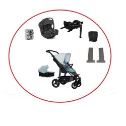 Akční set TFK Mono4 combi pushchair + stroller seat - air chamber wheel unit Blue dual color + autosedačka + isofix base 360°