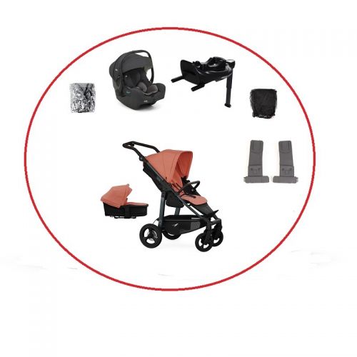 Akční set TFK Mono4 combi pushchair + stroller seat - air chamber wheel unit Salmon+ autosedačka + isofix base 360°