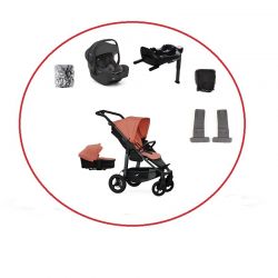 Akční set TFK Mono4 combi pushchair + stroller seat - air chamber wheel unit Salmon+ autosedačka + isofix base 360°