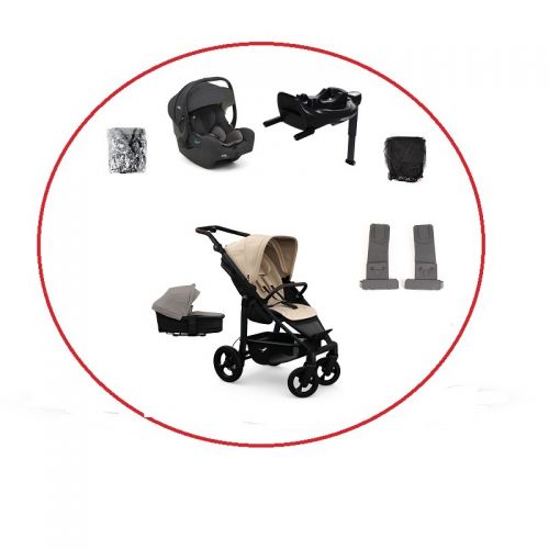 Akční set TFK Mono4 combi pushchair + stroller seat - air chamber wheel unit Sand+ autosedačka + isofix base 360°