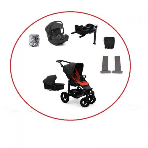 Akční set TFK Mono4 combi pushchair + stroller seat - air wheel unit Antfracite with red highlights + autosedačka + isofix base 360°