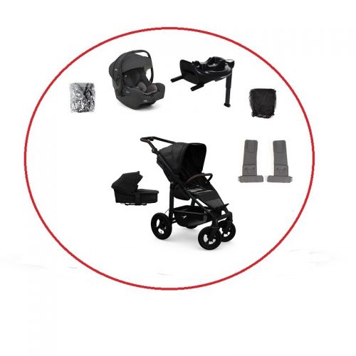 Akční set TFK Mono4 combi pushchair + stroller seat - air wheel unit Black + autosedačka + isofix base 360°