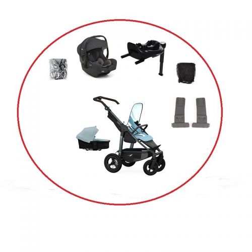 Akční set TFK Mono4 combi pushchair + stroller seat - air wheel unit Blue dual color + autosedačka + isofix base 360°