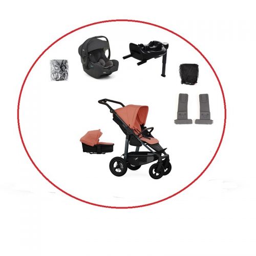 Akční set TFK Mono4 combi pushchair + stroller seat - air wheel unit Salmon+ autosedačka + isofix base 360°