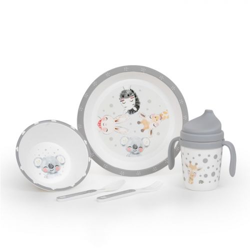 Interbaby Jídelní set Zvířátka +6M šedý