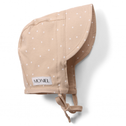 Moniel Dětská rostoucí zavazovací čepice s kšiltem Dots béžová 0-2 měsíce