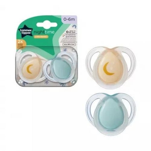 Tommee Tippee Šidítko symetrický silikon Night 0-6m 2 ks, Měsíc