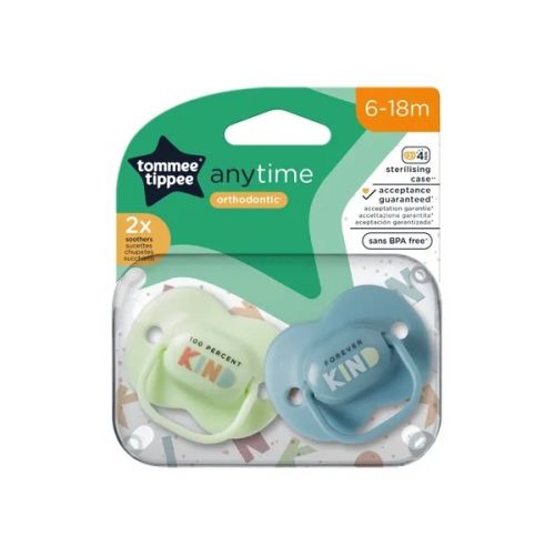 Tommee Tippee Šidítko silikon AnyTime 6-18 měs. 2 ks, zelená/modrá