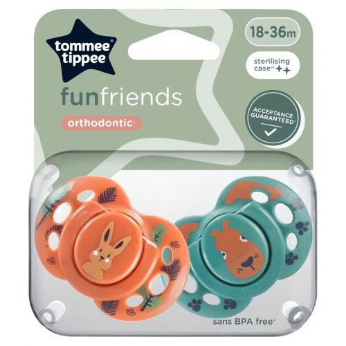 Tommee Tippee Šidítko silikon Fun friends 18 - 36 měs. 2 ks, zelená