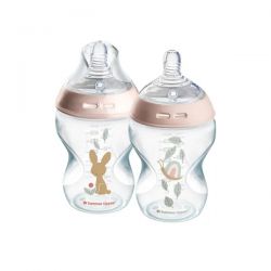Tommee Tippee Natural Start Samosterilizační kojenecká lahev s Anti-Colic savičkou Pomalý průtok 0m+ 260 ml 2 ks růžová