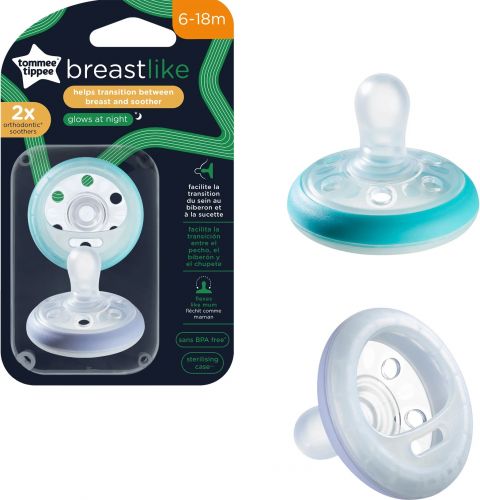 Tommee Tippee Šidítko silikon Breast-like Natural Night 6-18m 2ks